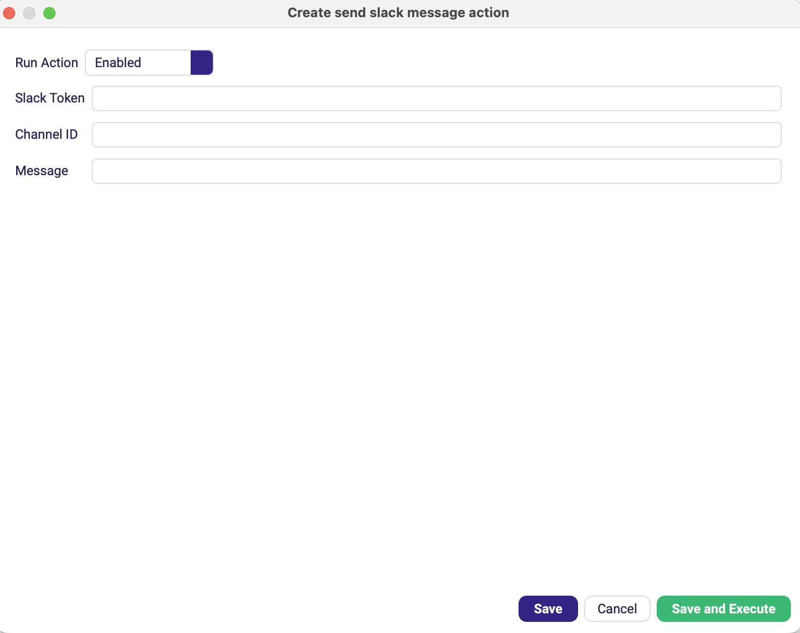 The Send Slack Message form