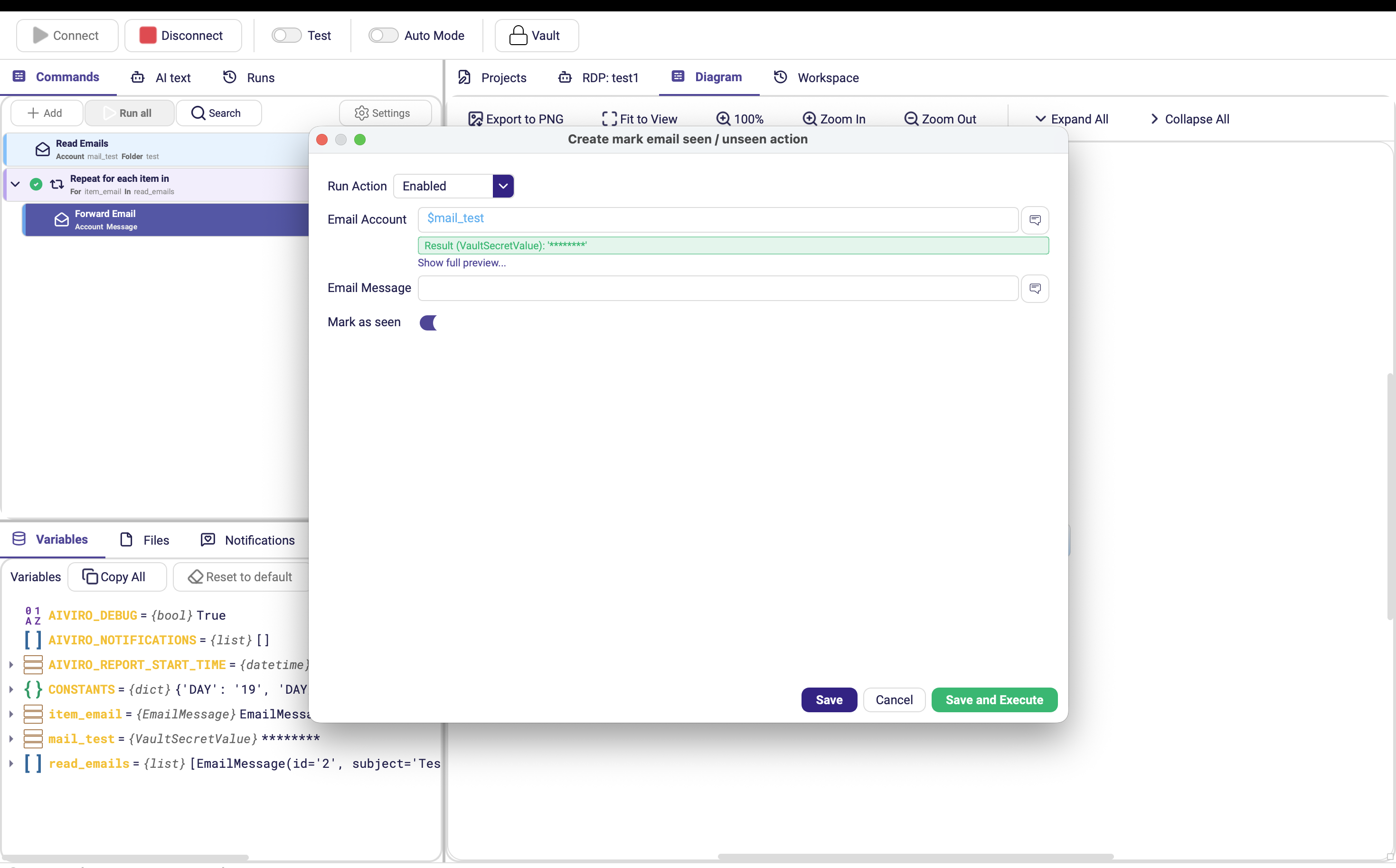 Formulář Označit email jako přečtený / nepřečtený s přepínačem