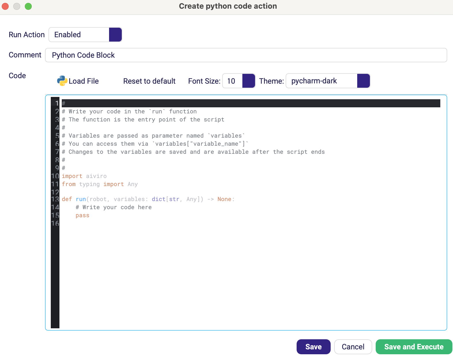Formulář Python kód s editorem, ve kterém je několik řádků skutečného kódu včetně zvýrazňování syntaxe