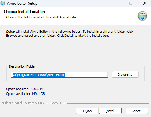 Die Seite „Directory“ mit dem Standardpfad für eine Installation für All users