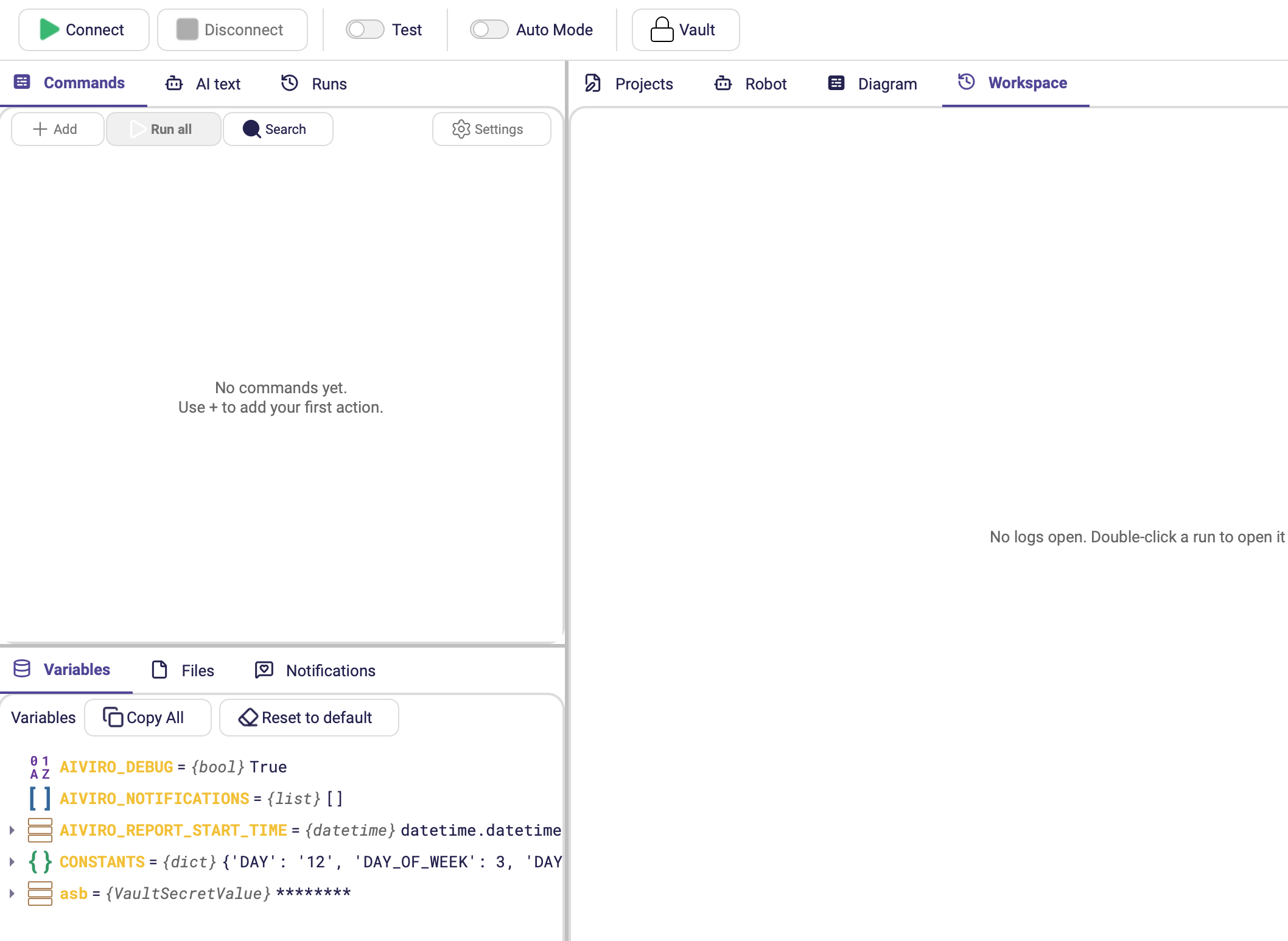 Hauptfenster des Aiviro Editor
